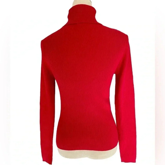 Moda‎ International Ribbed Red Turtleneck Sweater Women Size M - Picture 3 of 4